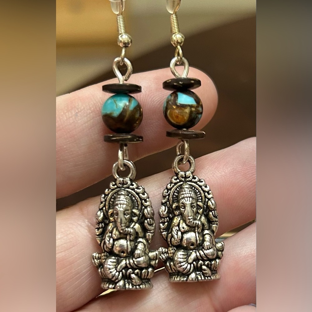 Artisan Handmade with love, dangling gorgeous Ganesh  beaded earrings.  OOAK!